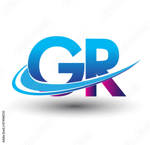 initial letter GR logotype company name colored blue and magenta swoosh design. vector logo for business and company identity.