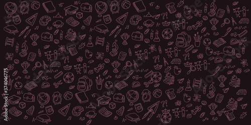 Set of Hand draw Literacy day Doodle backgrounds. Objects around Education.