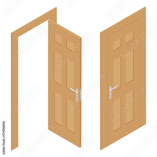 Set of different wooden door isolated on white
