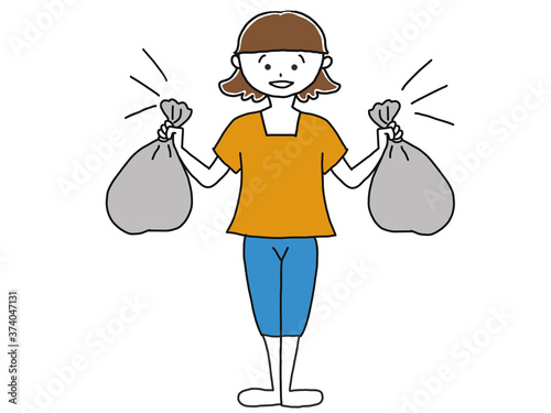 A woman taking out the garbage