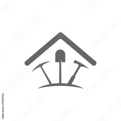 Mining logo template with House concept. Stylish monochrome vector illustration.