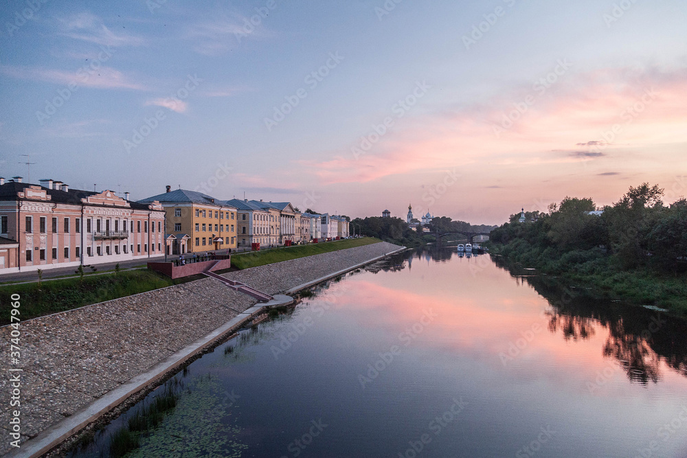 Vologda river sunset embankment cityscape