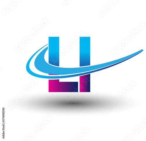 initial letter LI logotype company name colored blue and magenta swoosh design. vector logo for business and company identity.