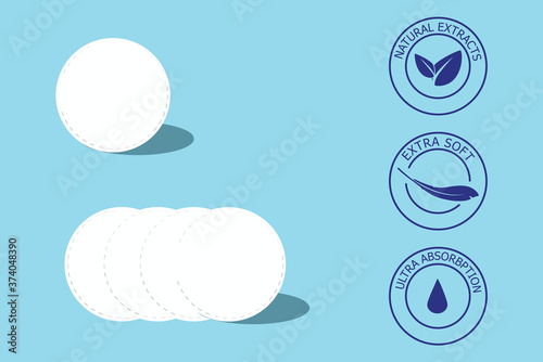 Cosmetic cotton pads isolated on blue background.