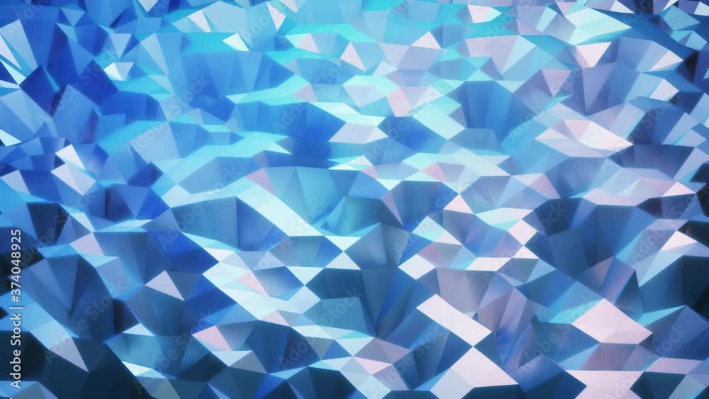 stylish blue creative abstract low poly background in 4k. Abstract waves move on glossy surface in loop. Smooth soft seamless animation. Simple minimalistic geometric bg.