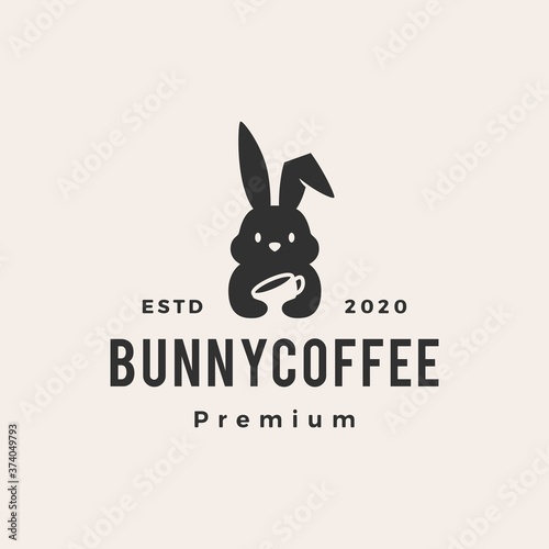 bunny coffee hipster vintage logo vector icon illustration