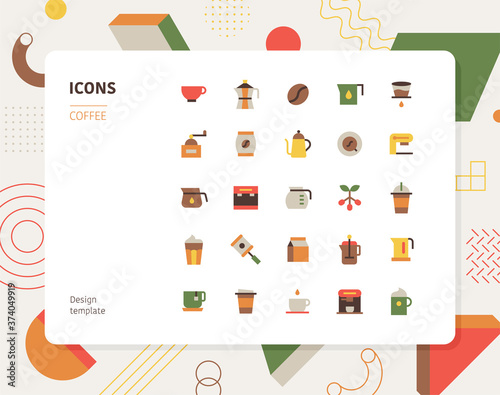 Cafe color icon set design template. flat design style minimal vector illustration.