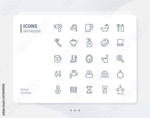 Bathroom line icon set design template. flat design style minimal vector illustration.