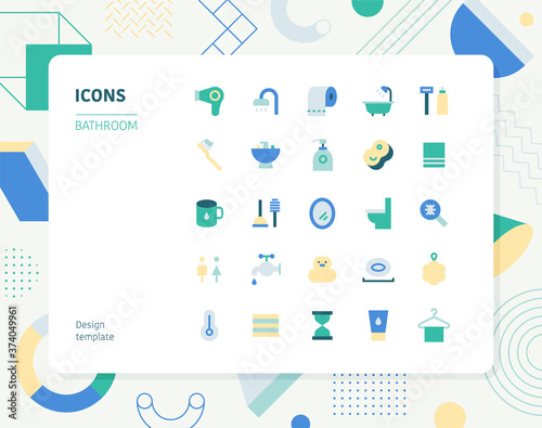 Bathroom color icon set design template. flat design style minimal vector illustration.
