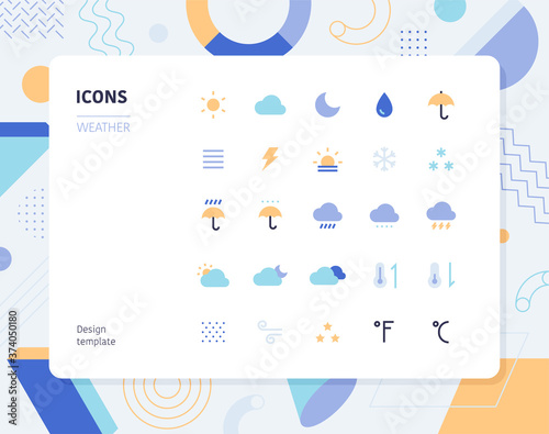 Weather icon set design template. flat design style minimal vector illustration.