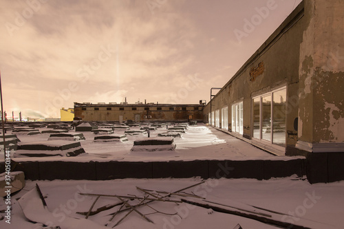 Rooftop of big industrial factory at night