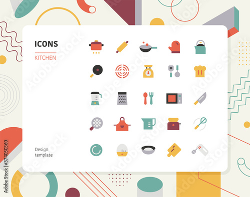 kitchen color  icon set design template. flat design style minimal vector illustration.