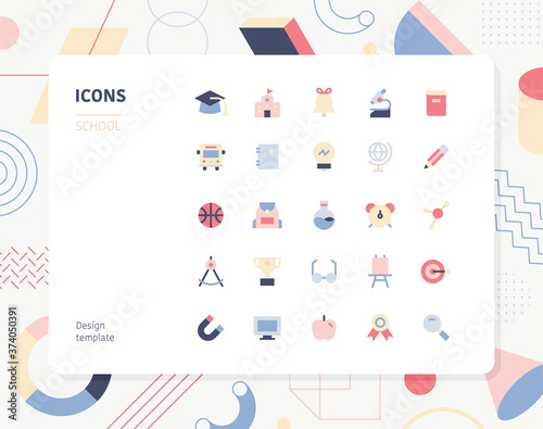 School color  icon set design template. flat design style minimal vector illustration.