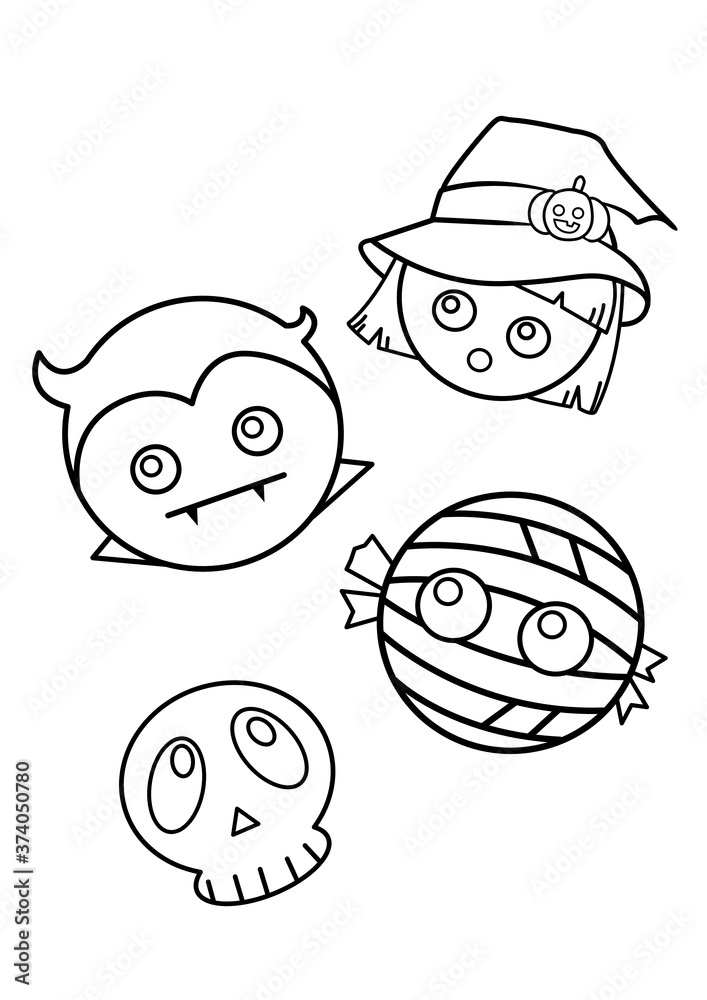 Black line halloween elements, such as witch, dracula, mummy and skull. Hand drawn cute cartoon festival holiday. Doodle for coloring, decoration or any design. Vector illustration of kid. Black line halloween elements, such as witch, dracula, mummy and skull. Hand drawn cute cartoon festival holiday. Doodle for coloring, decoration or any design. Vector illustration of kid.