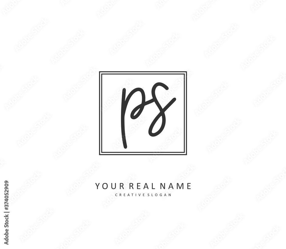 P S PS Initial letter handwriting and signature logo. A concept handwriting initial logo with template element.