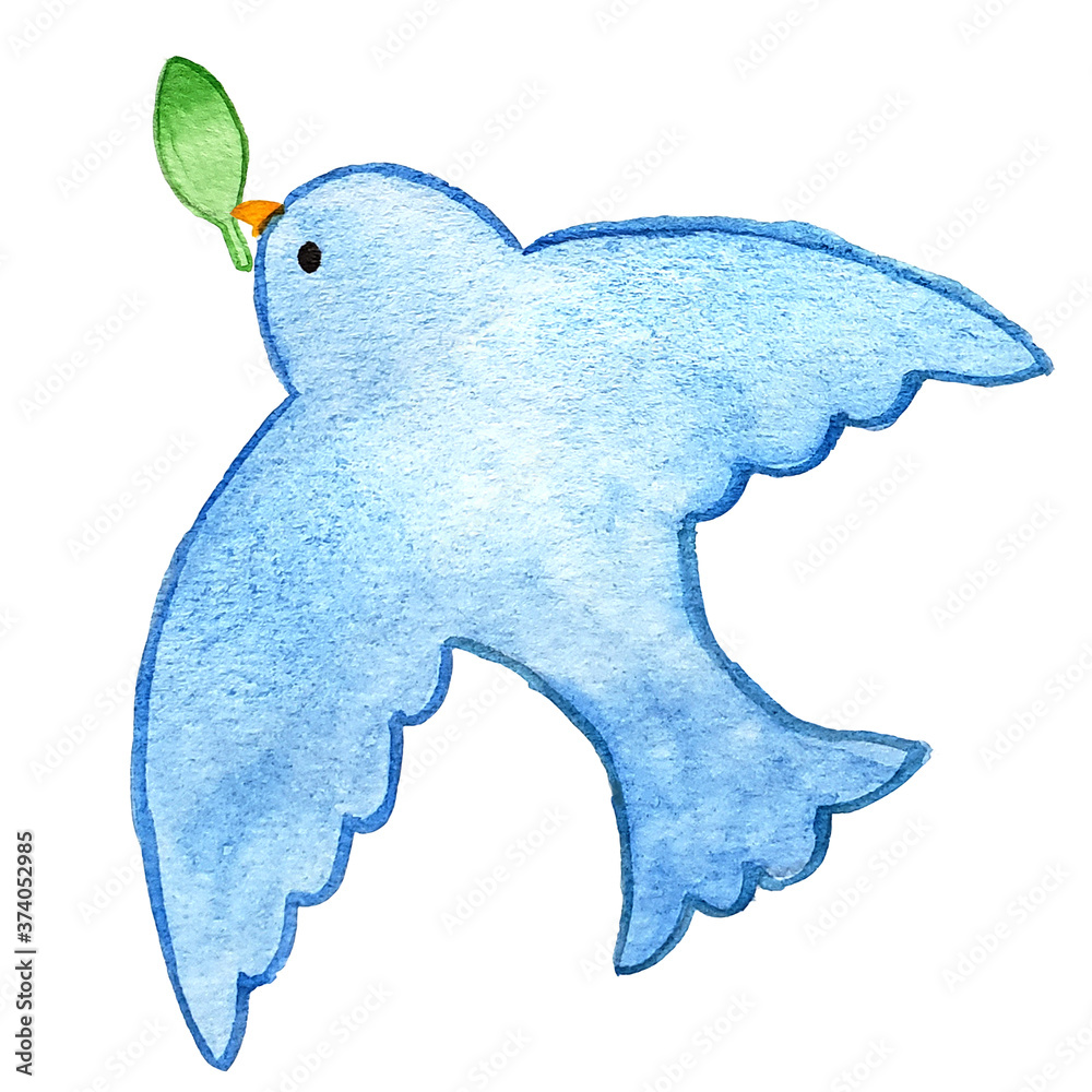 Obraz premium 幸せの青い鳥のやさしい水彩イラスト