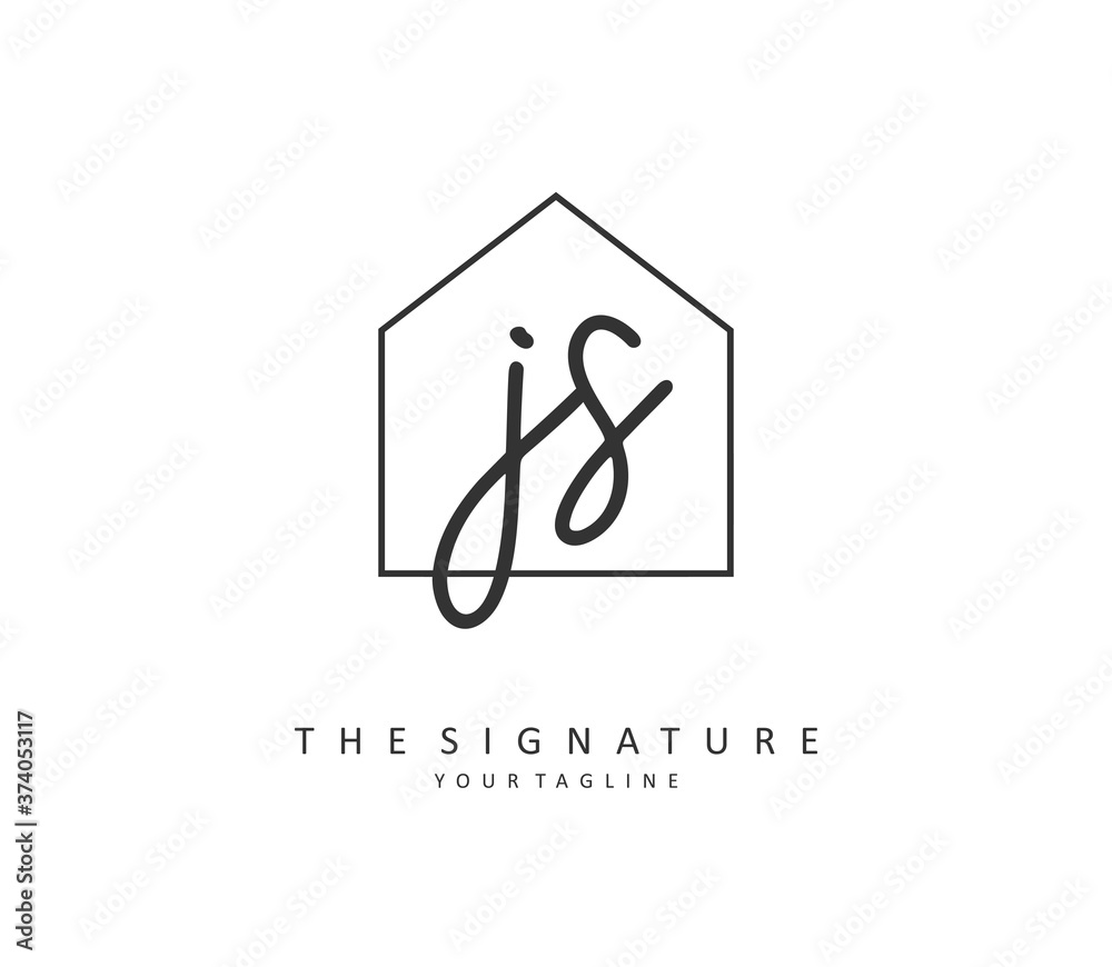 J S JS Initial letter handwriting and signature logo. A concept handwriting initial logo with template element.