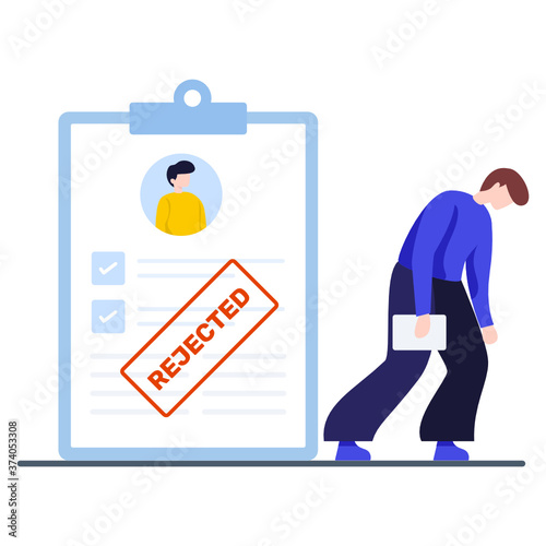 
Flat design of rejected stamp on profile, rejected cv 

