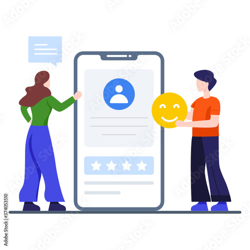 
Customer satisfactory response on a social app denoting user experience in flat illustration
