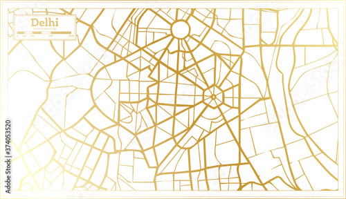 Delhi India City Map in Retro Style in Golden Color. Outline Map.