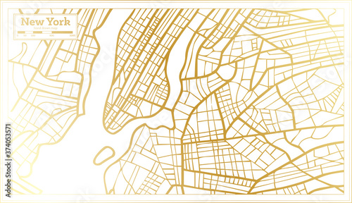 New York USA City Map in Retro Style in Golden Color. Outline Map.