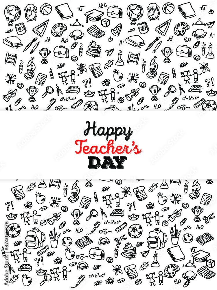 Set of Hand draw Teacher's day Doodle backgrounds. Objects from a Teacher's life.
