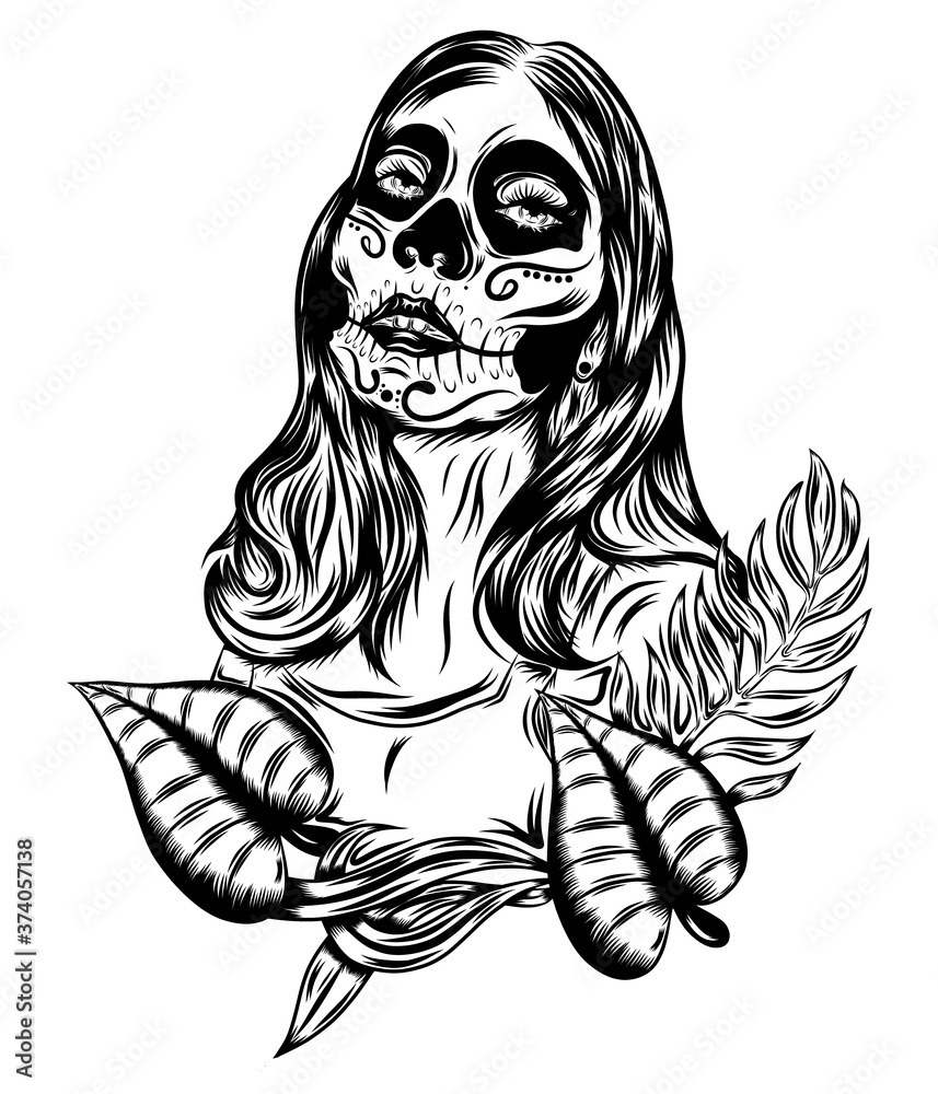 Obraz premium A day of the dead girl face art with vintage face art