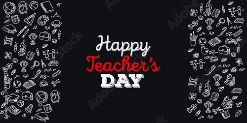 Set of Hand draw Teacher's day Doodle backgrounds. Objects from a Teacher's life.