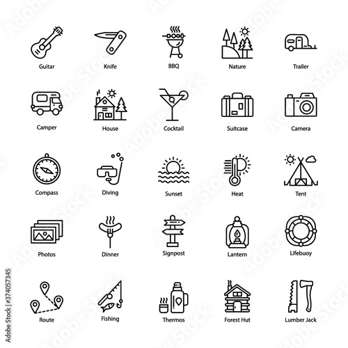 Holidays and Camping Line Icons 