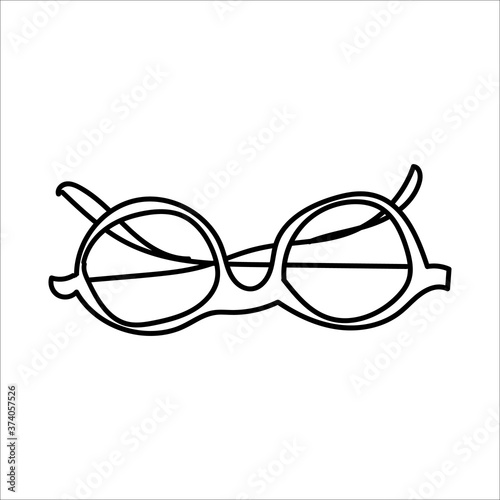 Hand drawing glasses for sight. line art, minimal picture. For greeting cards,children coloring book and seasonal design. Stock Doodle vector illustration isolated on white background.