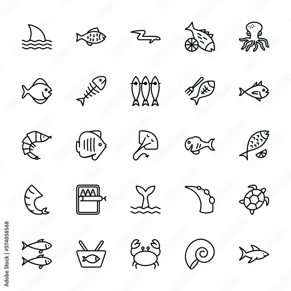 Fototapeta premium Seafood Vector Icon Pack 