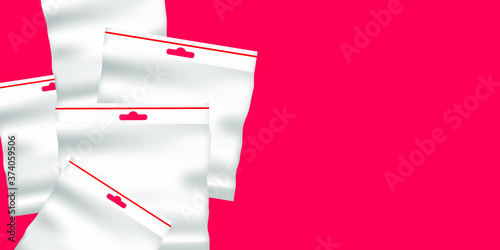Banner transparent Nylon or Polyethylene Lock Zip Bag. Vector Illustration.
