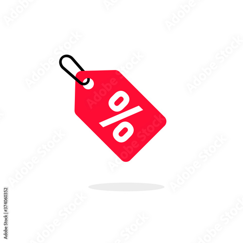 Discount offer sale price tag icon. Flat label red, clearance symbol, special deal clearance sale tag sticker. Vector on isolated white background. EPS 10