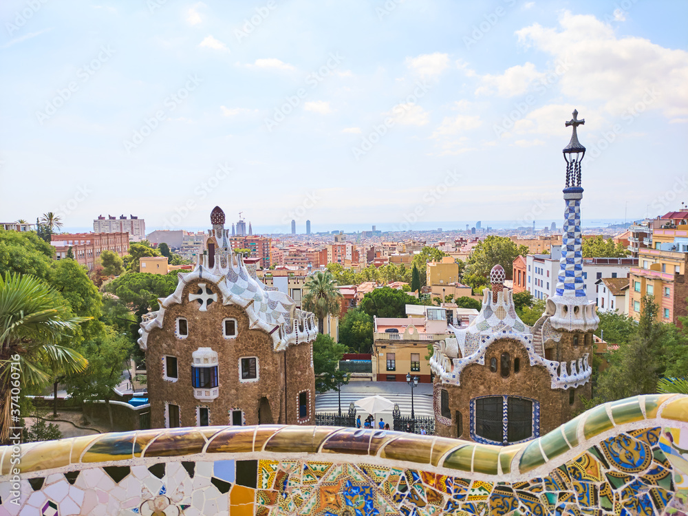 The monumental zone of Park Guell in Barcelona, Spain