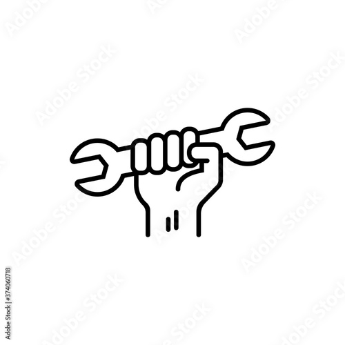 Hand with tool, wrench icon. Vector on isolated white background. EPS 10