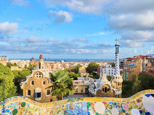 The monumental zone of Park Guell in Barcelona, Spain