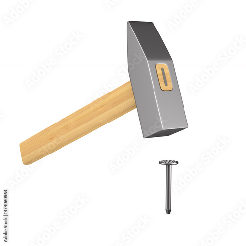 hammer and nail on white ba...