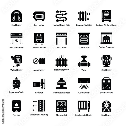 Thermal Heating Glyph Vector Icons