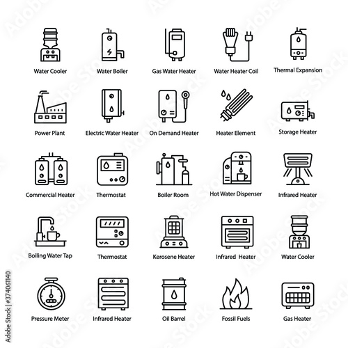 Water Boiler Line Vector Icons