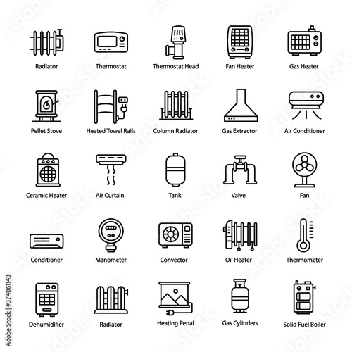 Gas Heater Line Vector Icons