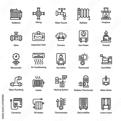 Water Heater Line Vector Icons 