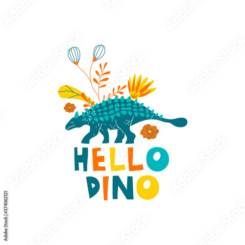 Cute Dinosaur Print with Slogan Vector Illustration