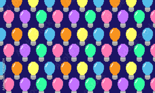 ピクセル　電球　ひらめき　カラフル　シームレス　パターン　pixel art light bulb ideas seamless pattern