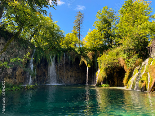 Waterfall in National Park Plitivce Lakes in Croatia
