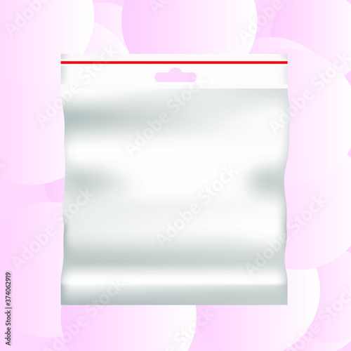 Plastic Polyethylene Pocket Bag With Zipper, Zip lock. Clean Hang Slot, Pouch Packaging. Isolated Vector Illustration
