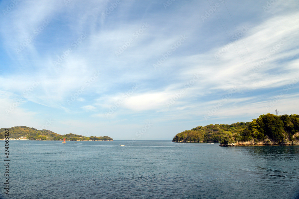 愛媛県　今治市の伯方島の船折瀬戸キャンプ場からのうず潮の眺め