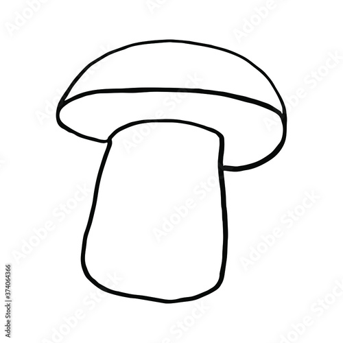 Mushroom. Contour isolated black-and-white drawing.