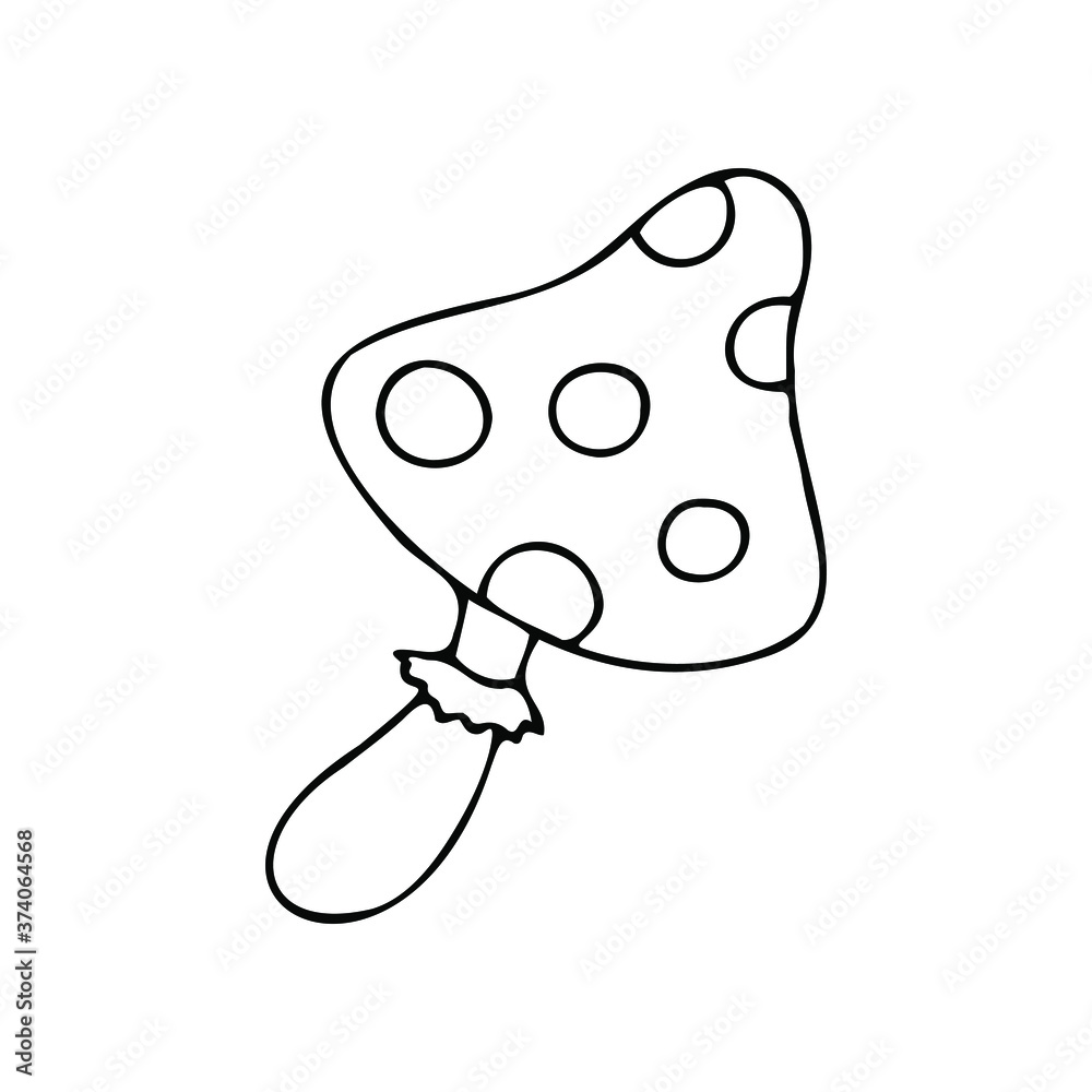 Mushroom agaric. Contour isolated black-and-white drawing. Mushroom agaric. Contour isolated black-and-white drawing.
