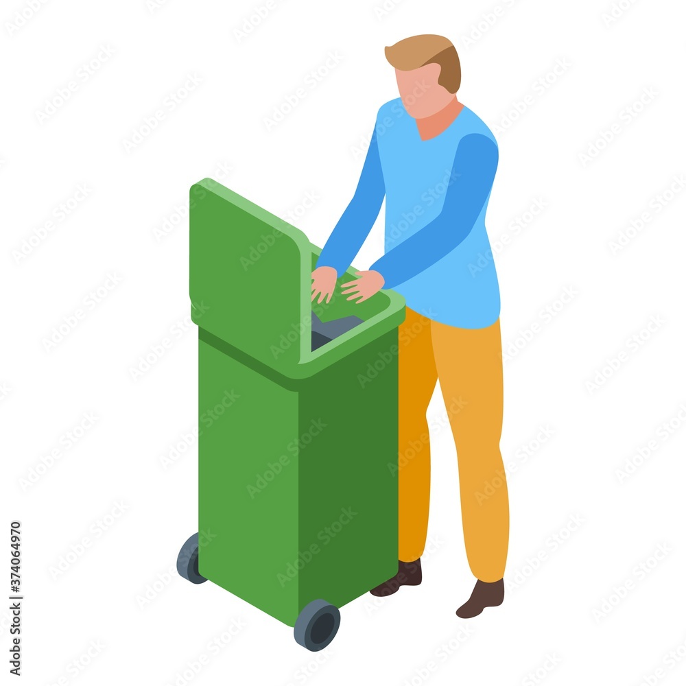 Jobless man in garbage bin icon. Isometric of jobless man in garbage bin vector icon for web design isolated on white background Jobless man in garbage bin icon. Isometric of jobless man in garbage bin vector icon for web design isolated on white background