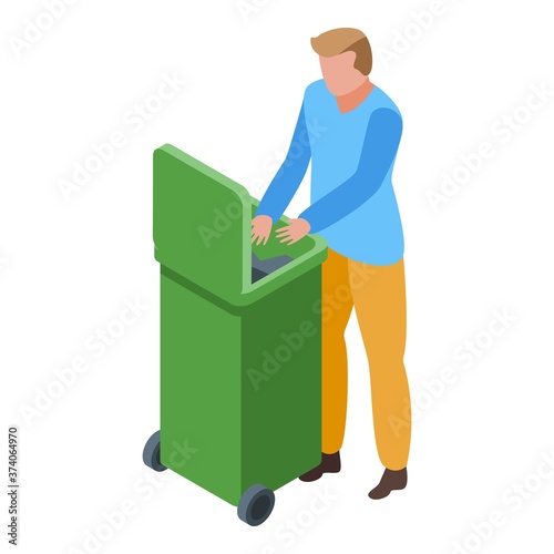 Jobless man in garbage bin icon. Isometric of jobless man in garbage bin vector icon for web design isolated on white background